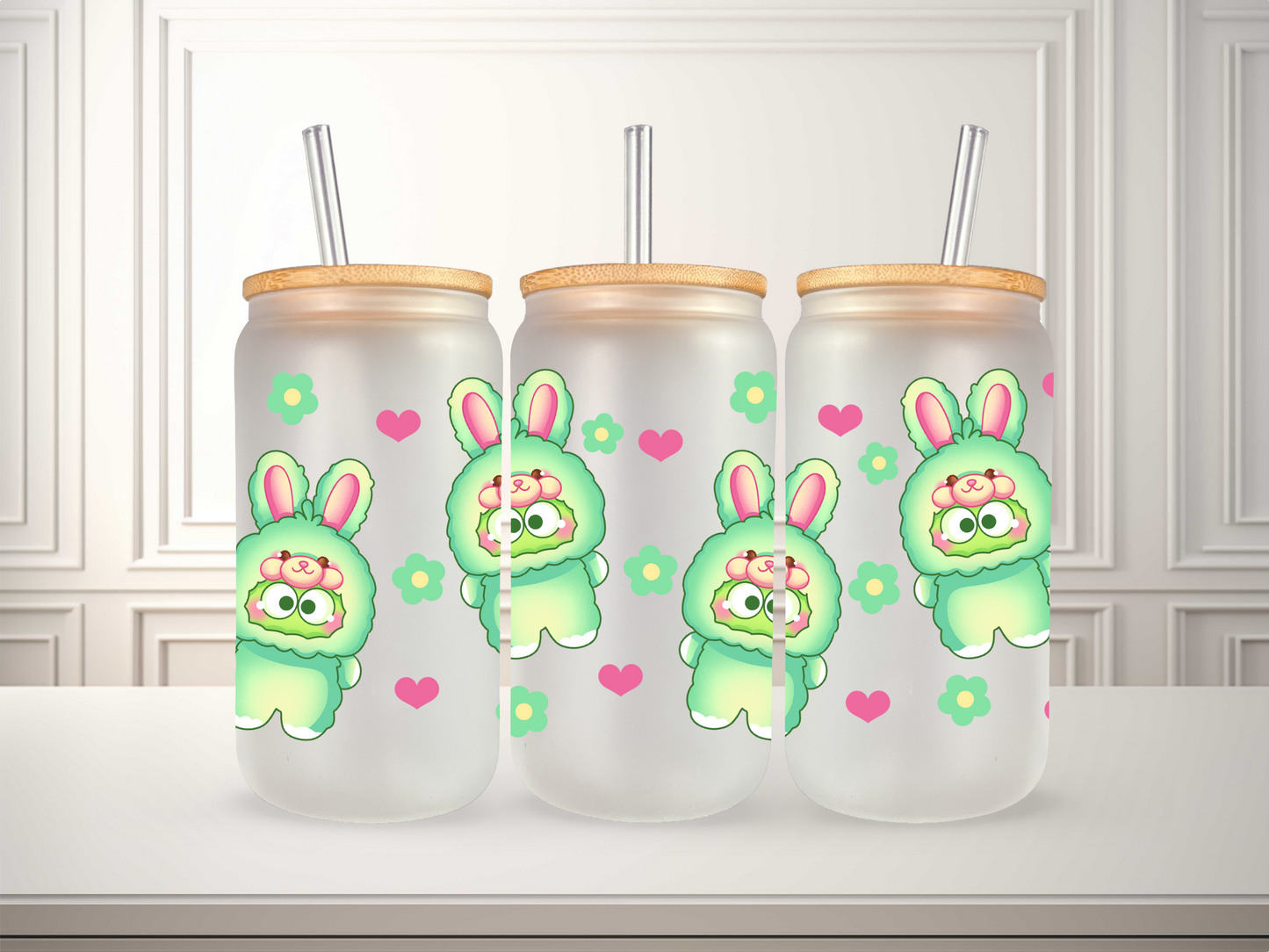 16 oz Kawaii Bunny Plushes Glass Can