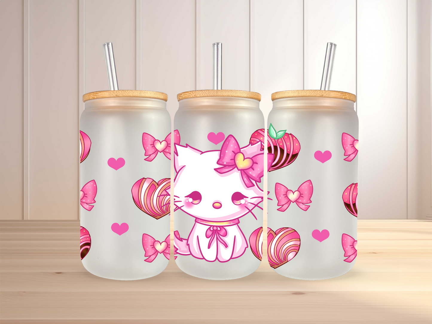 16 oz Kawaii Kitty Conchas Glass Can