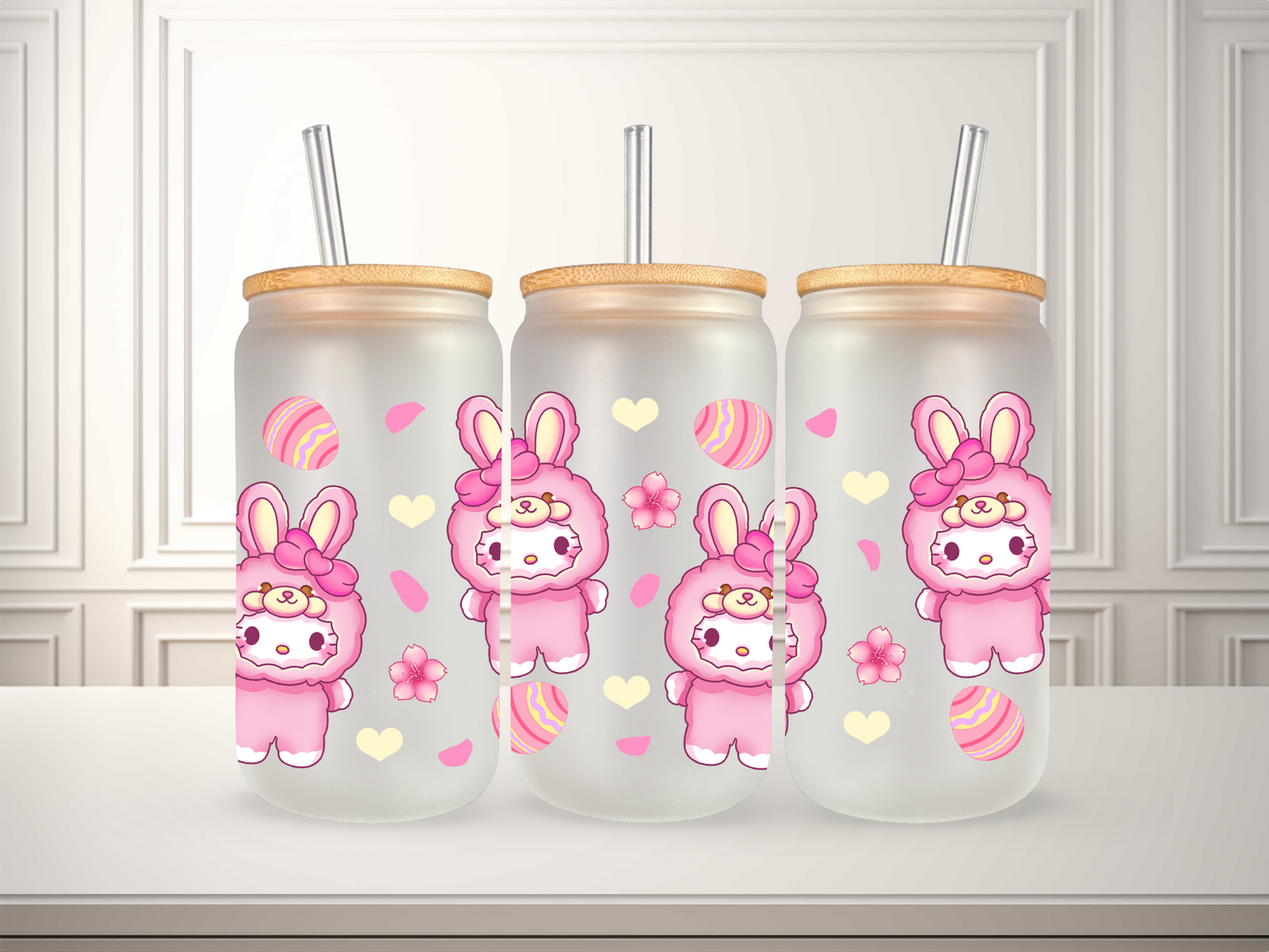16 oz Kawaii Bunny Plushes Glass Can