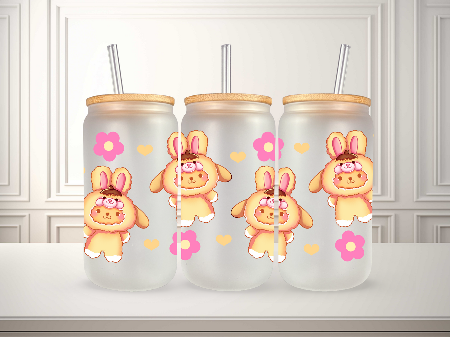 16 oz Kawaii Bunny Plushes Glass Can