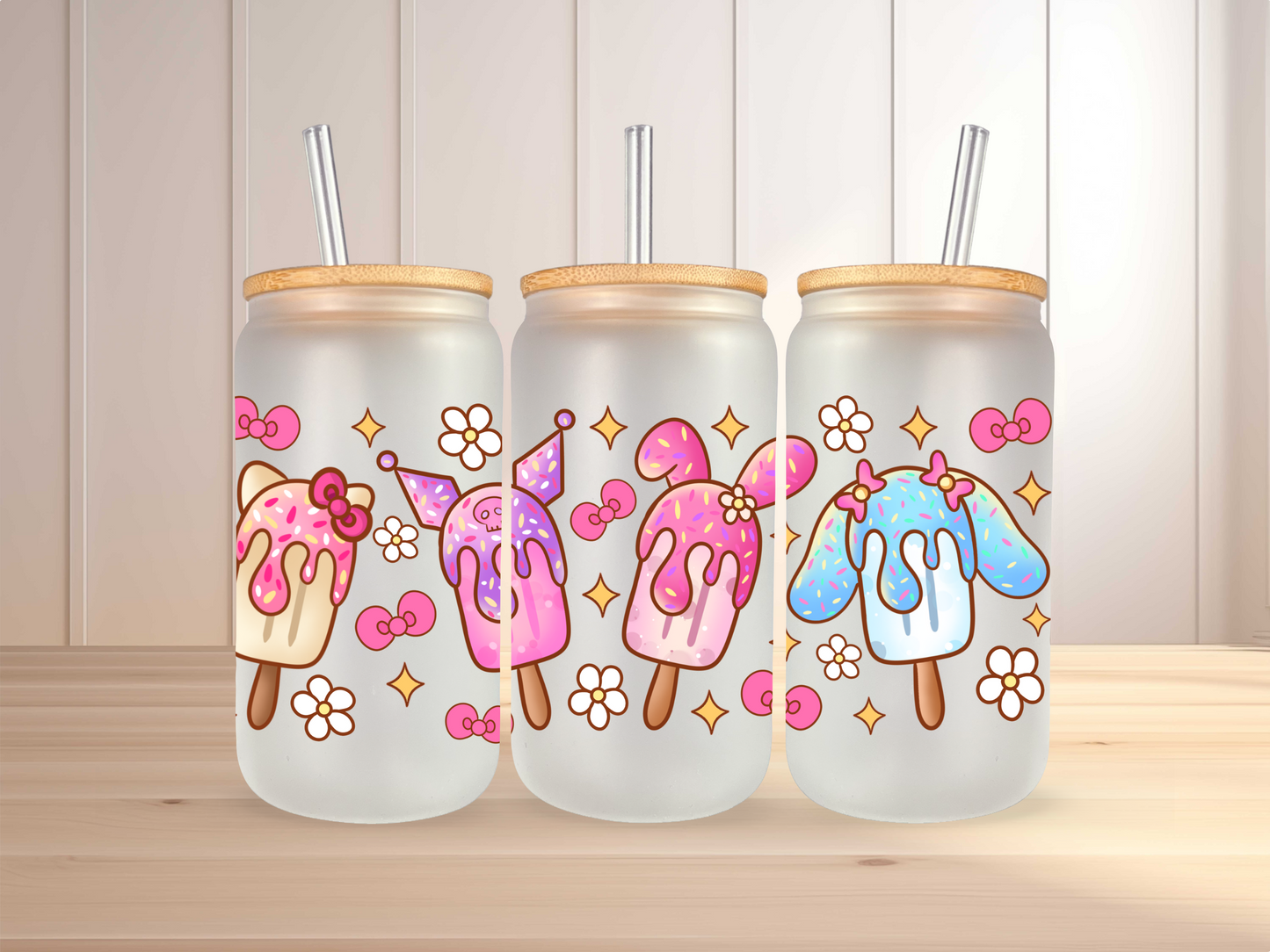 16 oz Kawaii Popsicles Glass Can