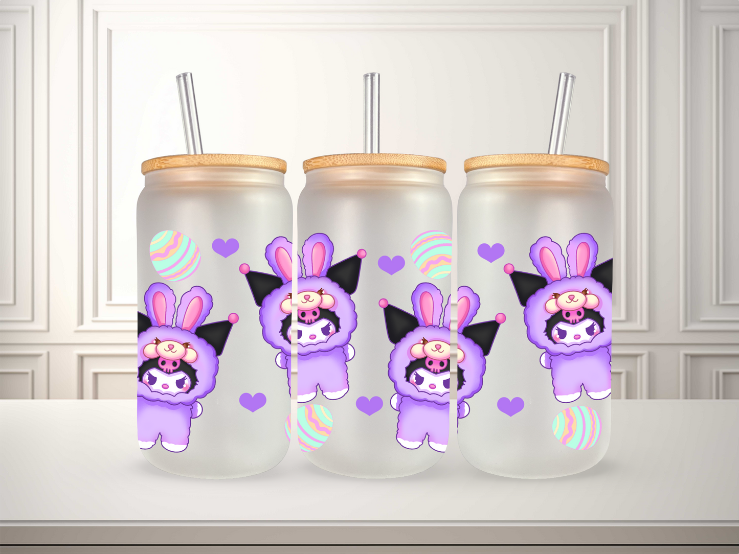 16 oz Kawaii Bunny Plushes Glass Can
