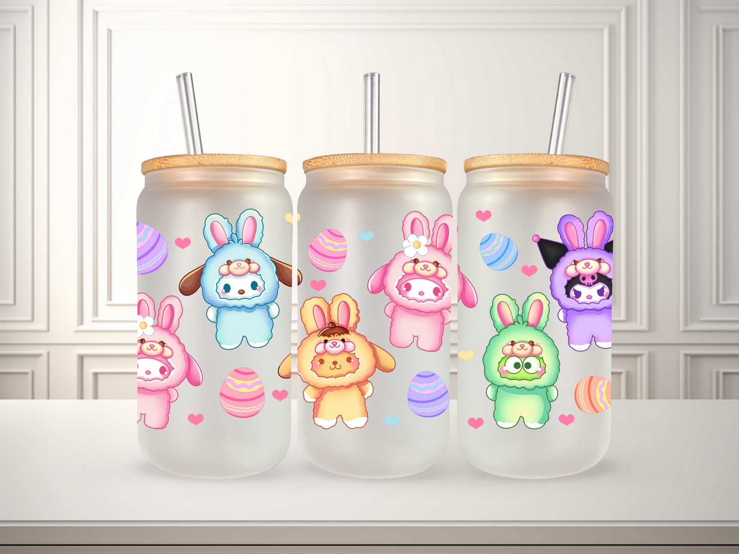 16 oz Kawaii Bunny Plushes Glass Can
