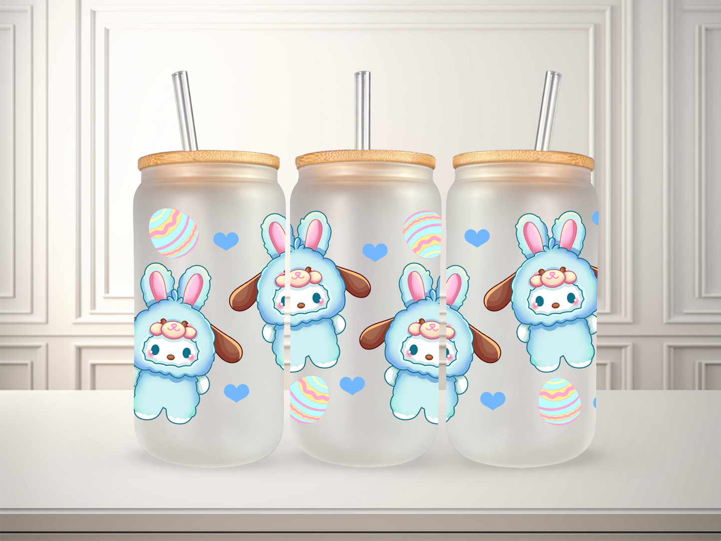 16 oz Kawaii Bunny Plushes Glass Can