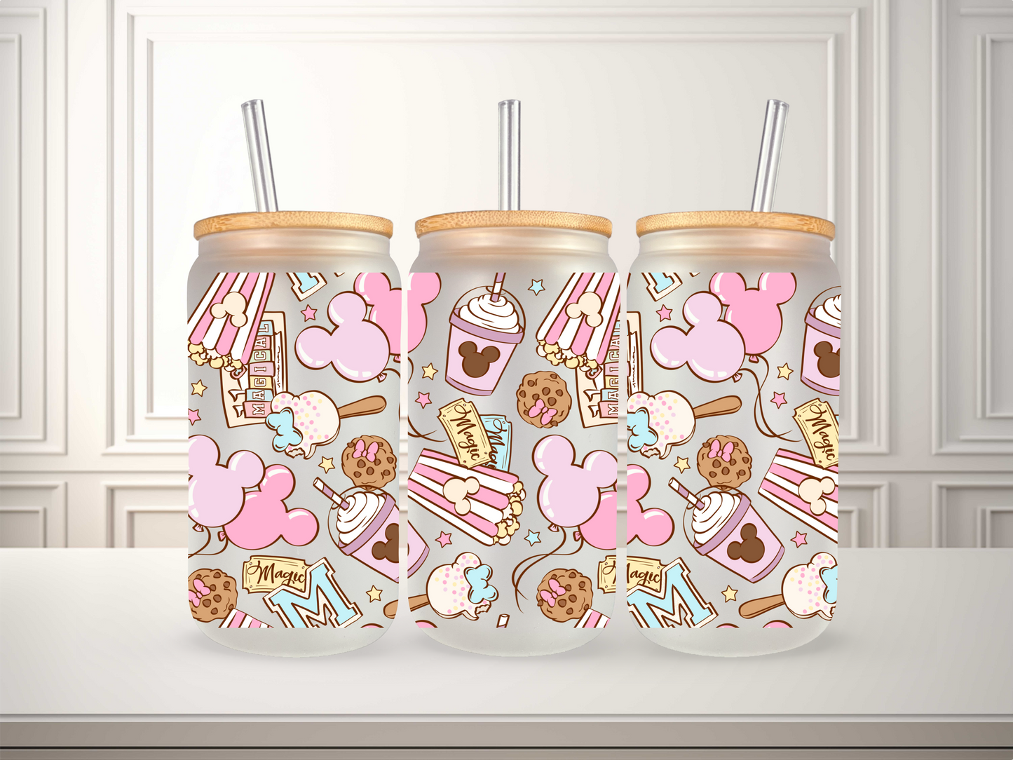 16 oz Mouse Ears Glass Can