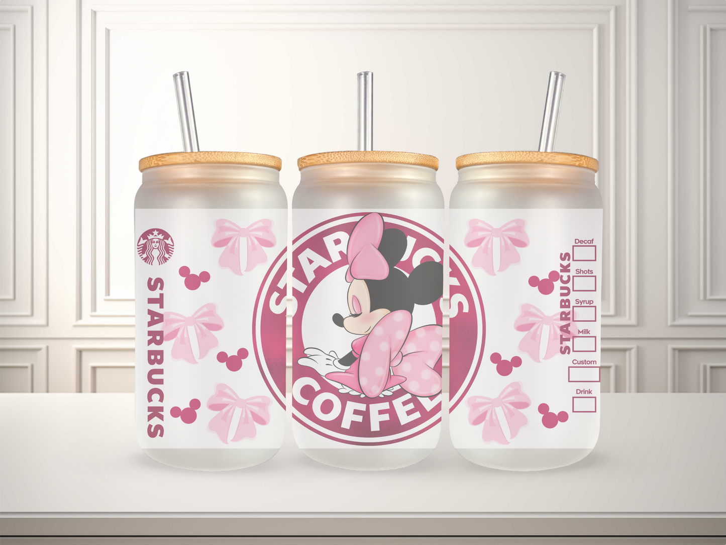 16 oz Mouse Ears Glass Can