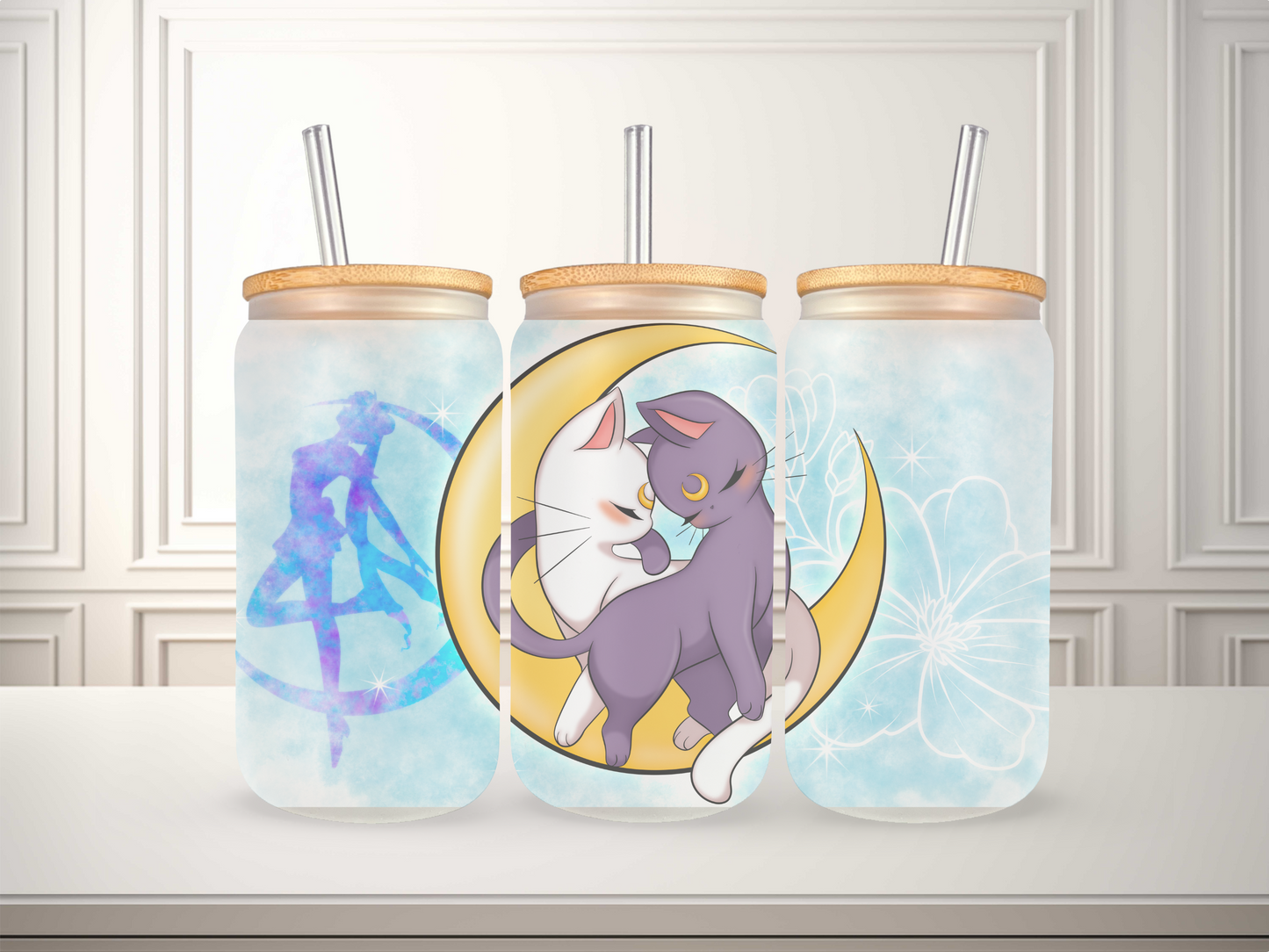 16 oz Moon Cats Glass Can