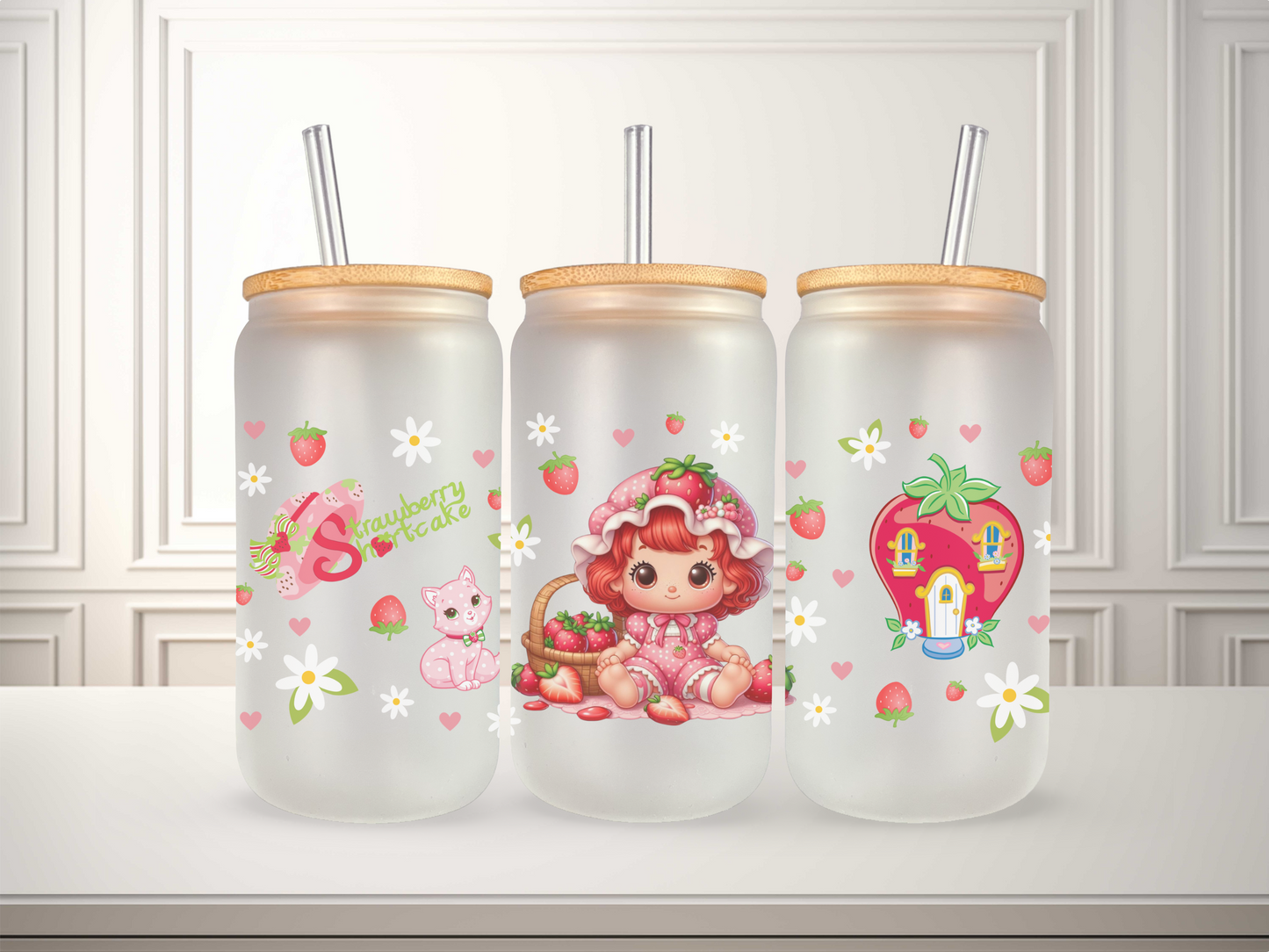 16 oz Strawberry Shortcake Glass Can
