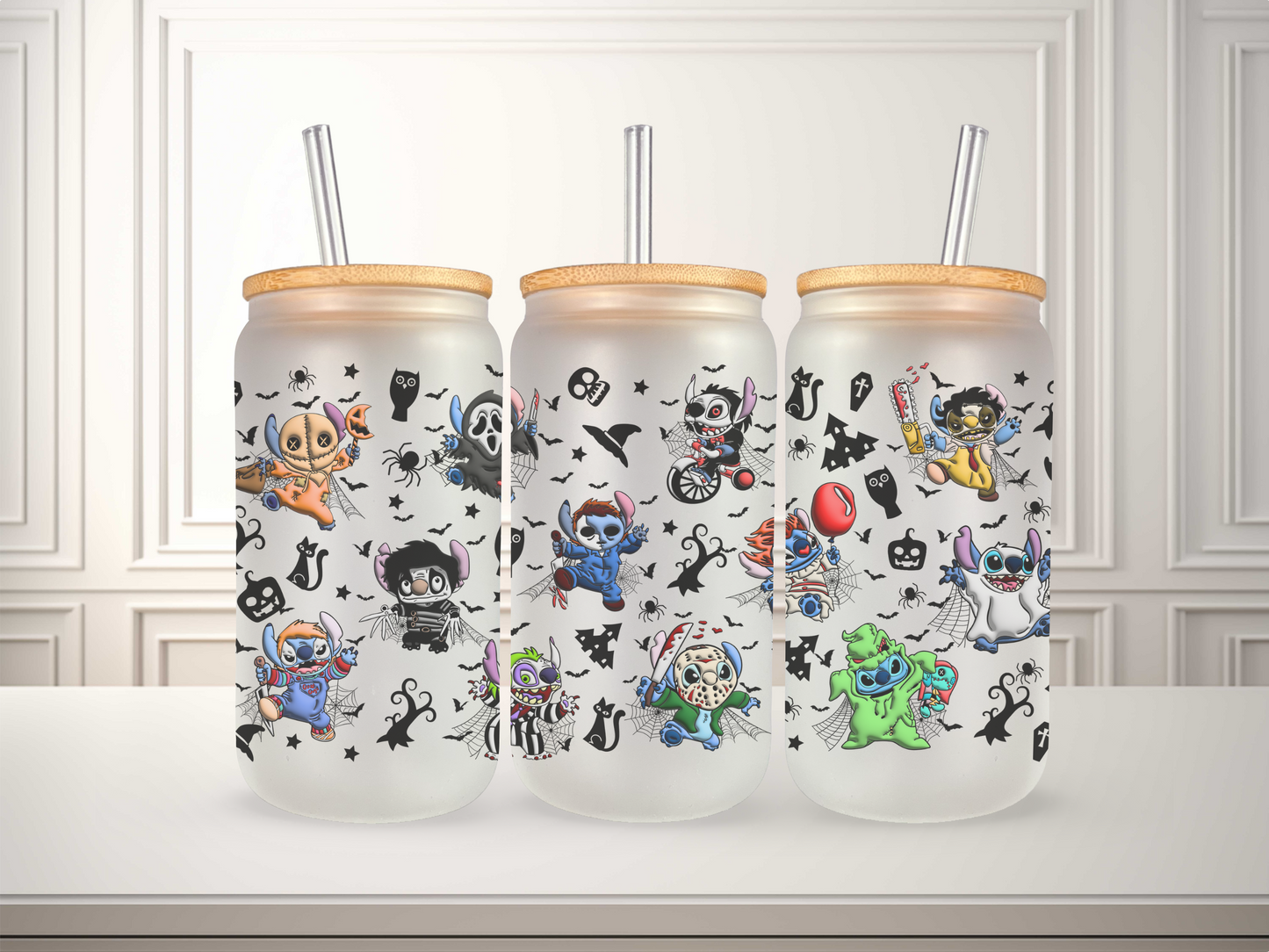 16 oz Stitch Glass Can